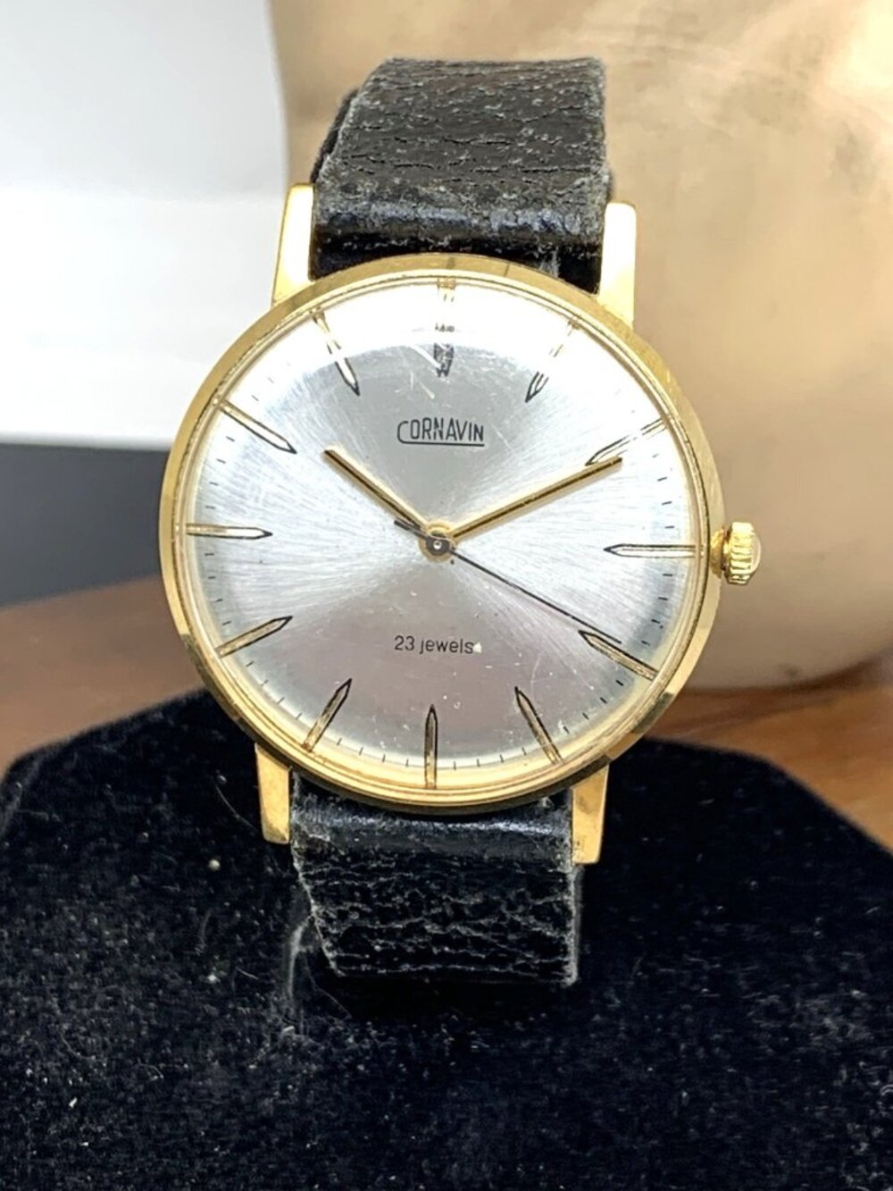 Cornavin Men's Watch Vintage USSR Hand Wind 2209 Black Leather Strap 35mm
